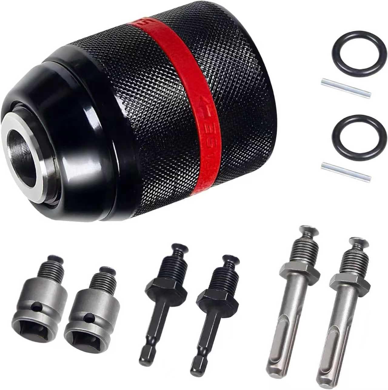 Keyless Drill Chuck，1/2-20UNF Mount 1.5-13mm Self-tighten Drill Chuck for Multi - Functions,Including 3/8" SDS-Plus Shank,1/4" Hex Shank,1/2" Impact Wrench Adapter