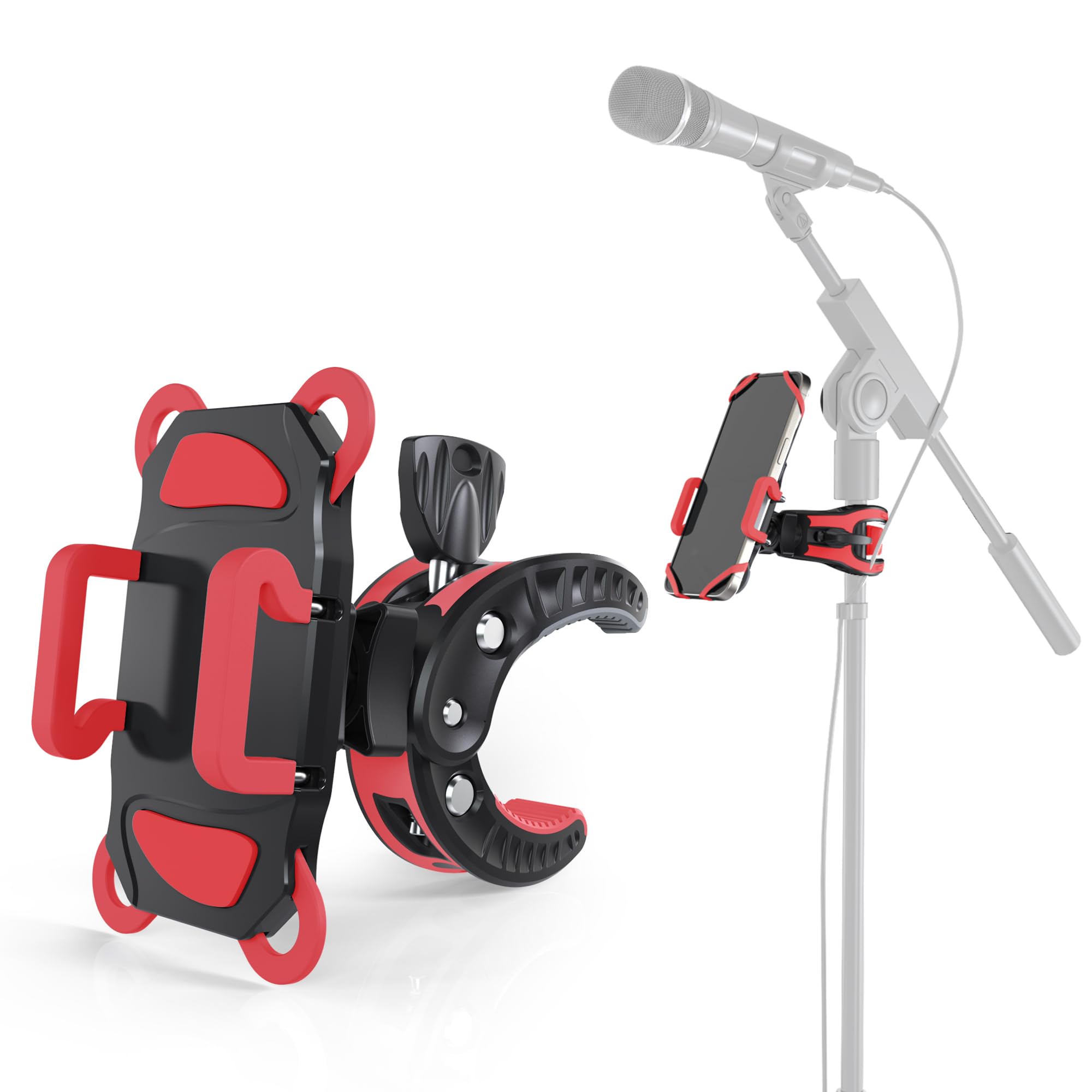 CR-30 SlimClip Mic Stand Phone Holder, iPhone Clamp Mount, Pole Phone Mount, Microphone, Music or Drum Stand, Mic/Phone Clip - for iPhone, Samsung Galaxy, Pixel, Any Smartphone (Red)