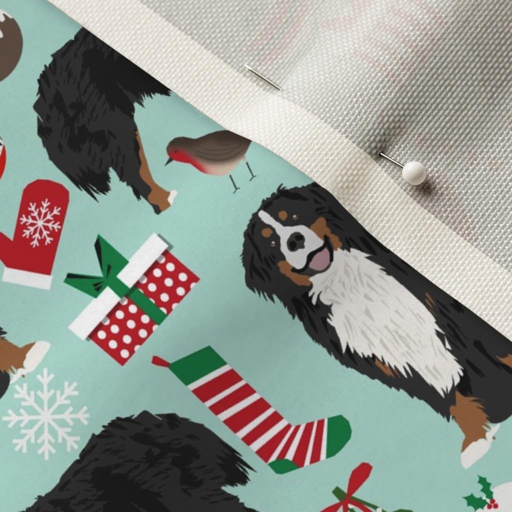 Spoonflower Fabric - Bernese Mountain Dogs Christmas Cute Xmas Holiday Pet Portrait Printed on Upholstery Velvet Fabric Fat Quarter - Upholstery Home Decor Bottomweight Apparel