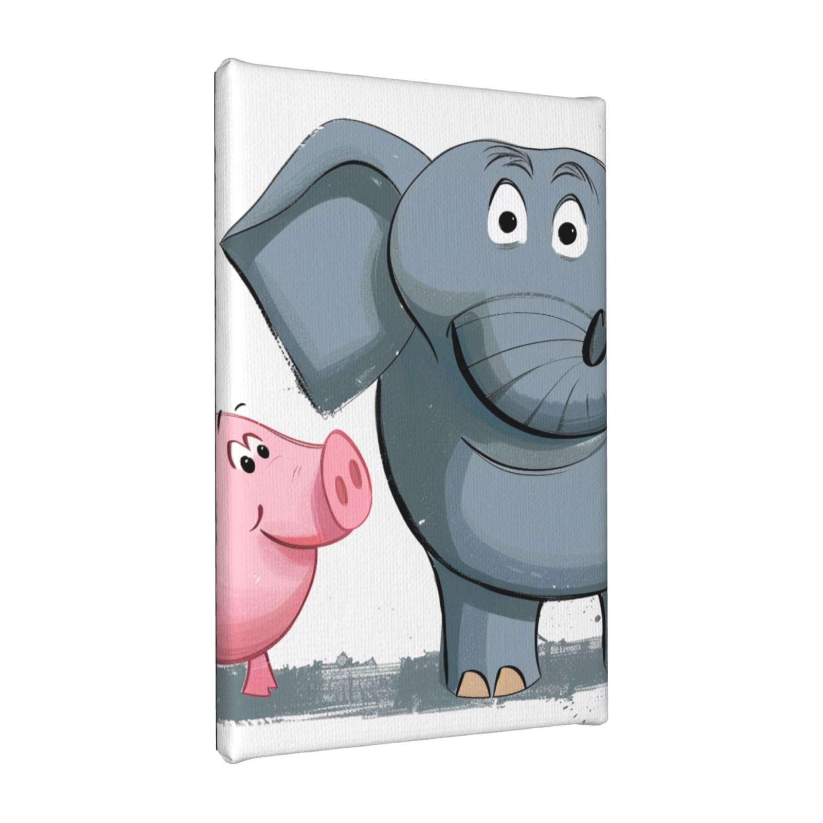 YKLJG Elephant and Piggie Printed Wall Art Canvas Painting 20x30 CM Wooden Framed Picture Painting Artwork Prints for Bedroom Kitchen Home Office Decor