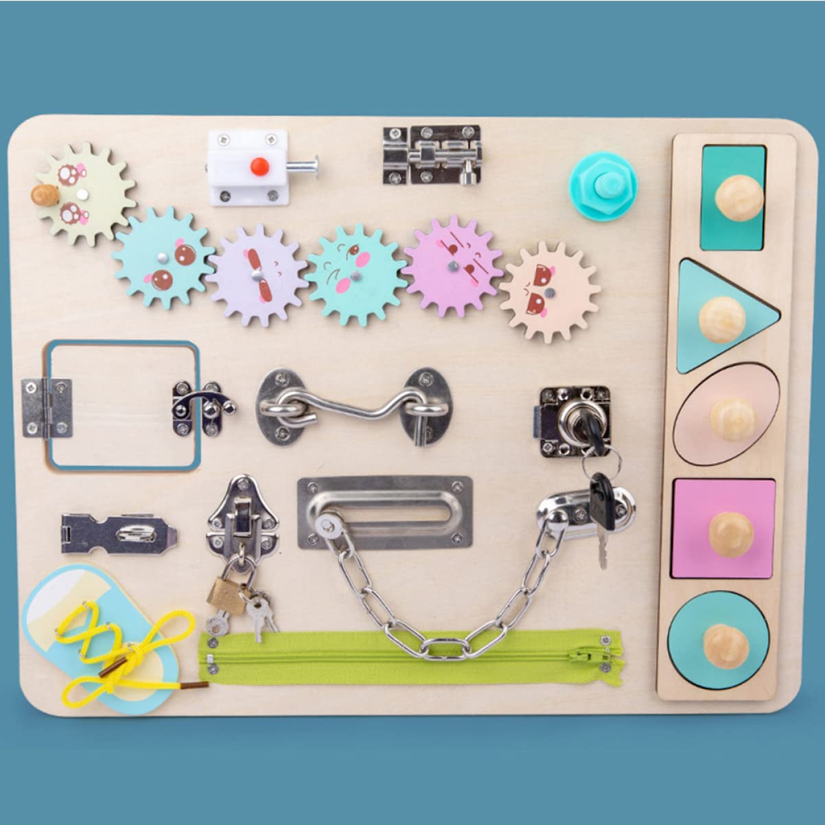 YARNOW Busy Board in Legno Colorato, Gioco Montessori per Bambini | Finitura Ben Levigata, Ingombro Ridotto, Struttura per Apprendimento Precoce