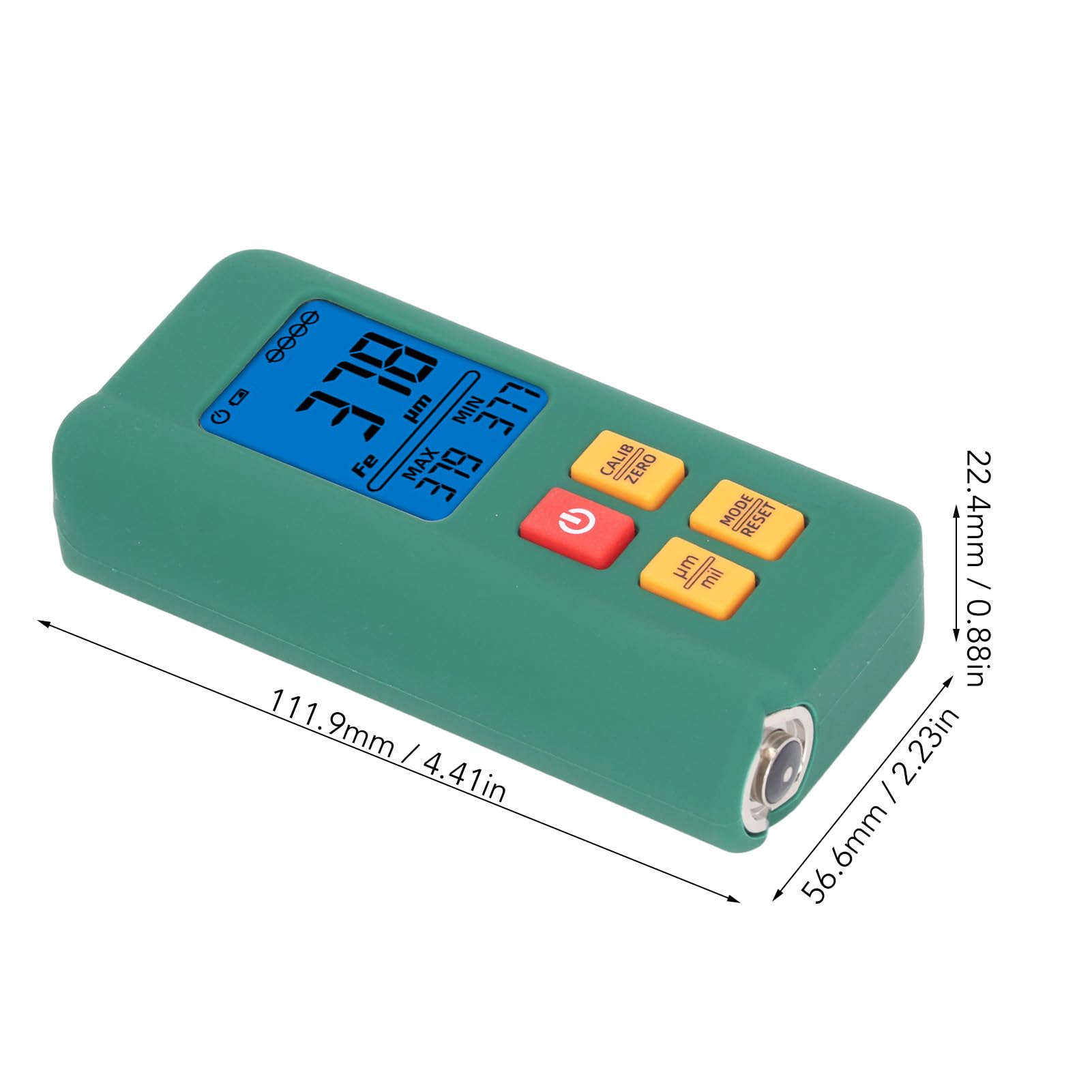 Spessimetro per verniciatura, misuratore di spessore per rivestimenti da 0-1500μm ad alta precisione con display LCD retroilluminato, 2 modalità di test spessimetro digitale