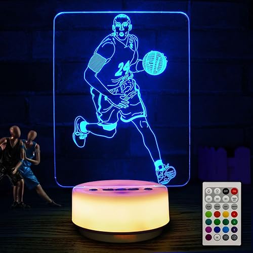 Luz nocturna de baloncesto, lámpara LED con 14 colores, regulable, recargable, control remoto, diseño moderno para niños, adultos, sala de estar,