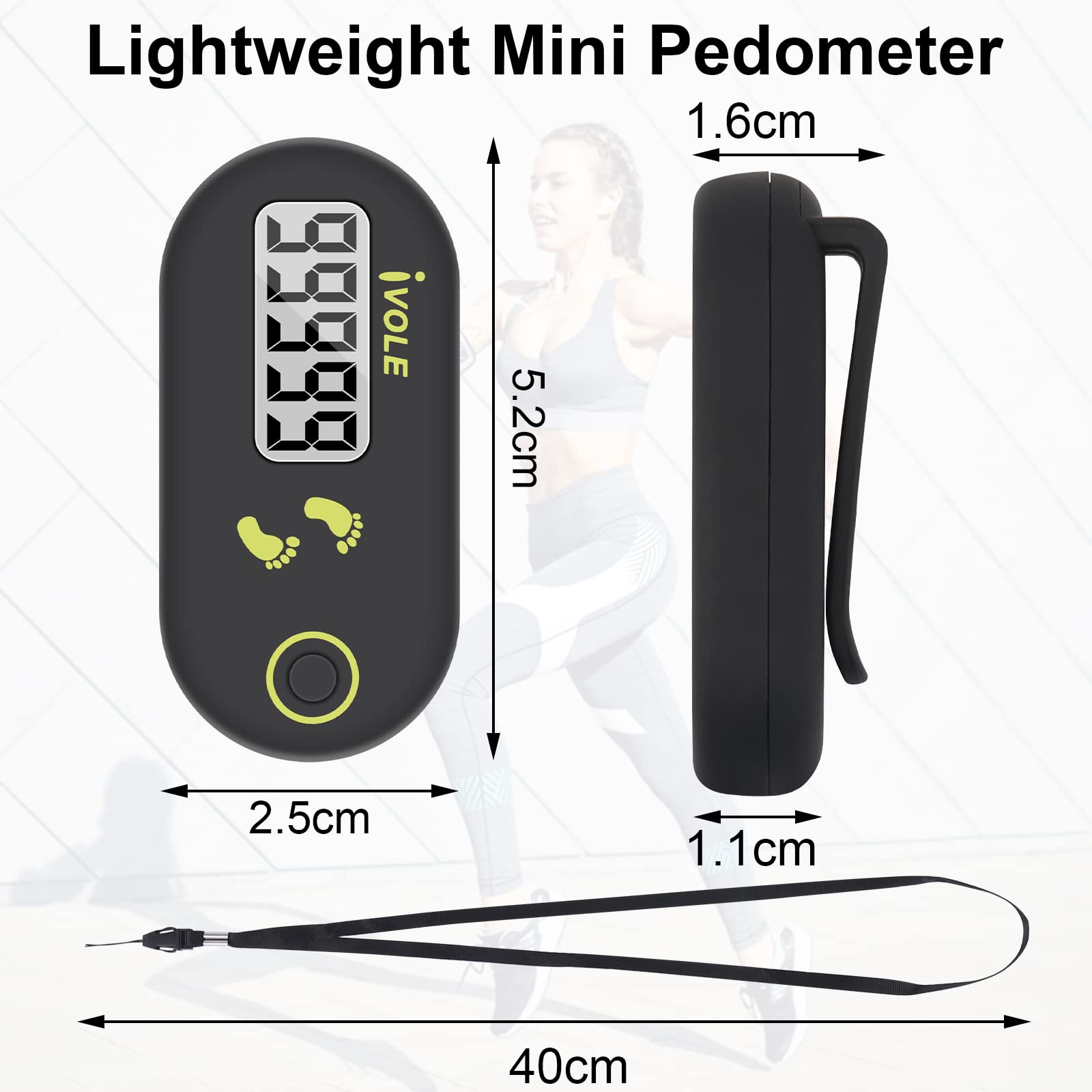 Czemo Mini Podomètre pour Marcher avec Lanière, Podomètre en Temps Réel Portable pour Le Suivi des Pas et Distance