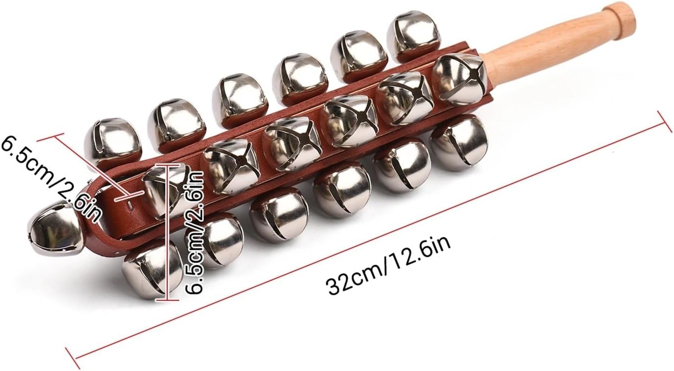 Hand Jingle Bells - Wooden Shaker Musical Percussion Instrument with 25 Stainless Steel Bells for Holiday Celebrations and Parties