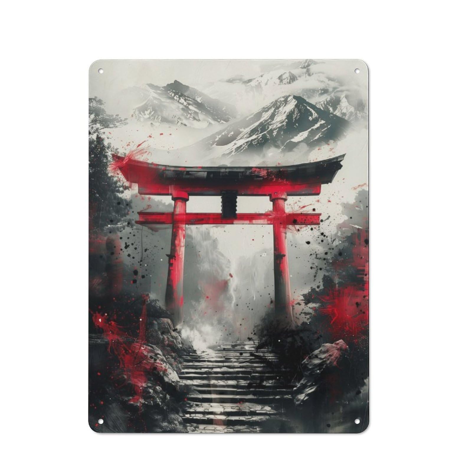 Junmoney Japanese Torii Gate Ink Rustic Metal Sign 40X30cm Featuring For Living Room Wall, For Vintage Wall Decor Fans, For Metal Sign Collectors