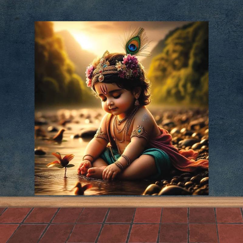 Image of British Terminal Cute little Bal Gopal Baby God Krishna| Kanha Ji | Laddu Lord Makhan Chor Painting Religious Poster for Pregnant Women for wall (matt thin vinyl,sticker,multicolor,unframed)| bj33
