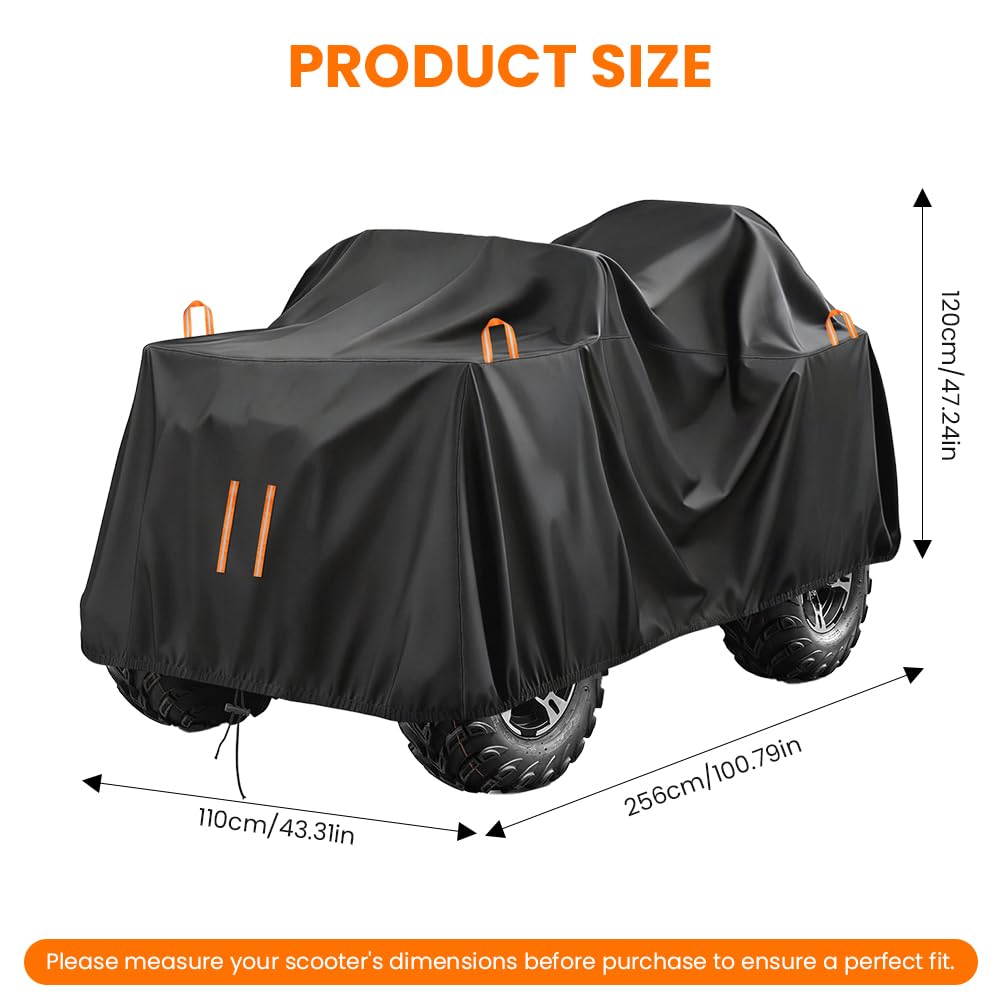 ATV Cover, Waterproof 4 Wheelers Quad Cover with Storage Bag Reflective Stripe 210D Oxford Fabric Anti Dust Bird Droppings UV-resistant 256x110x120CM — view 2