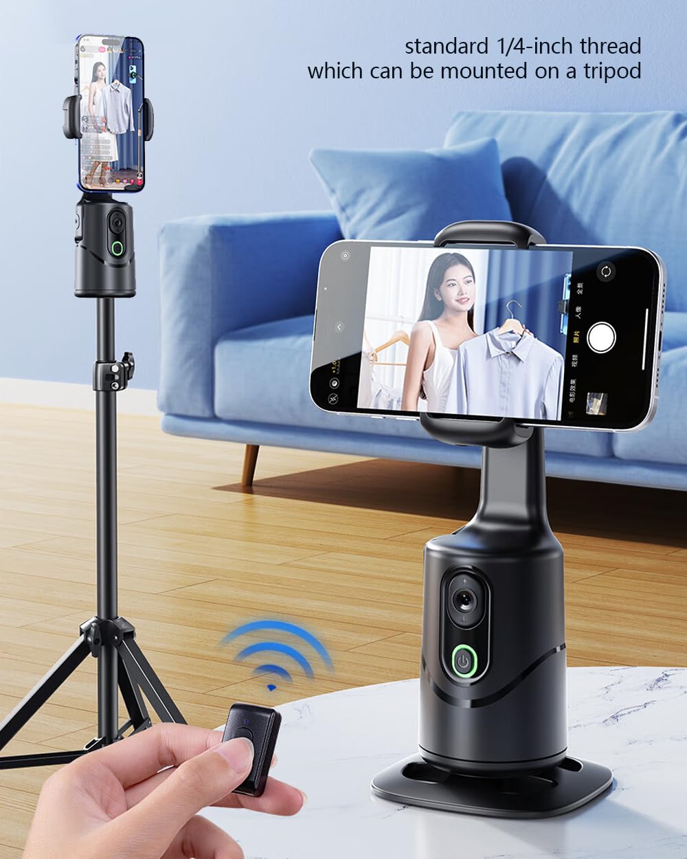 Tracking Tripod * Required, Detachable Remote Control * Video/Photo Activation, 360° Rotation Face * Mount Smart Shooting Phone Tracking Holder For Vlog Live Streaming Video, Rechargeable Battery