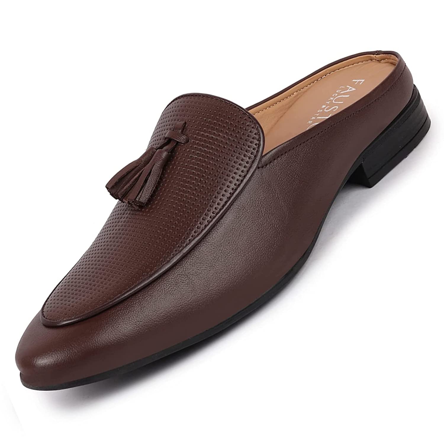 fausto Men's Back Open Tassle Leather Slip On Shoes for Outdoor|Evening|Festive|Occasions|Comfort|Lightweight with TPR Sole (6-13 UK)-picture-37