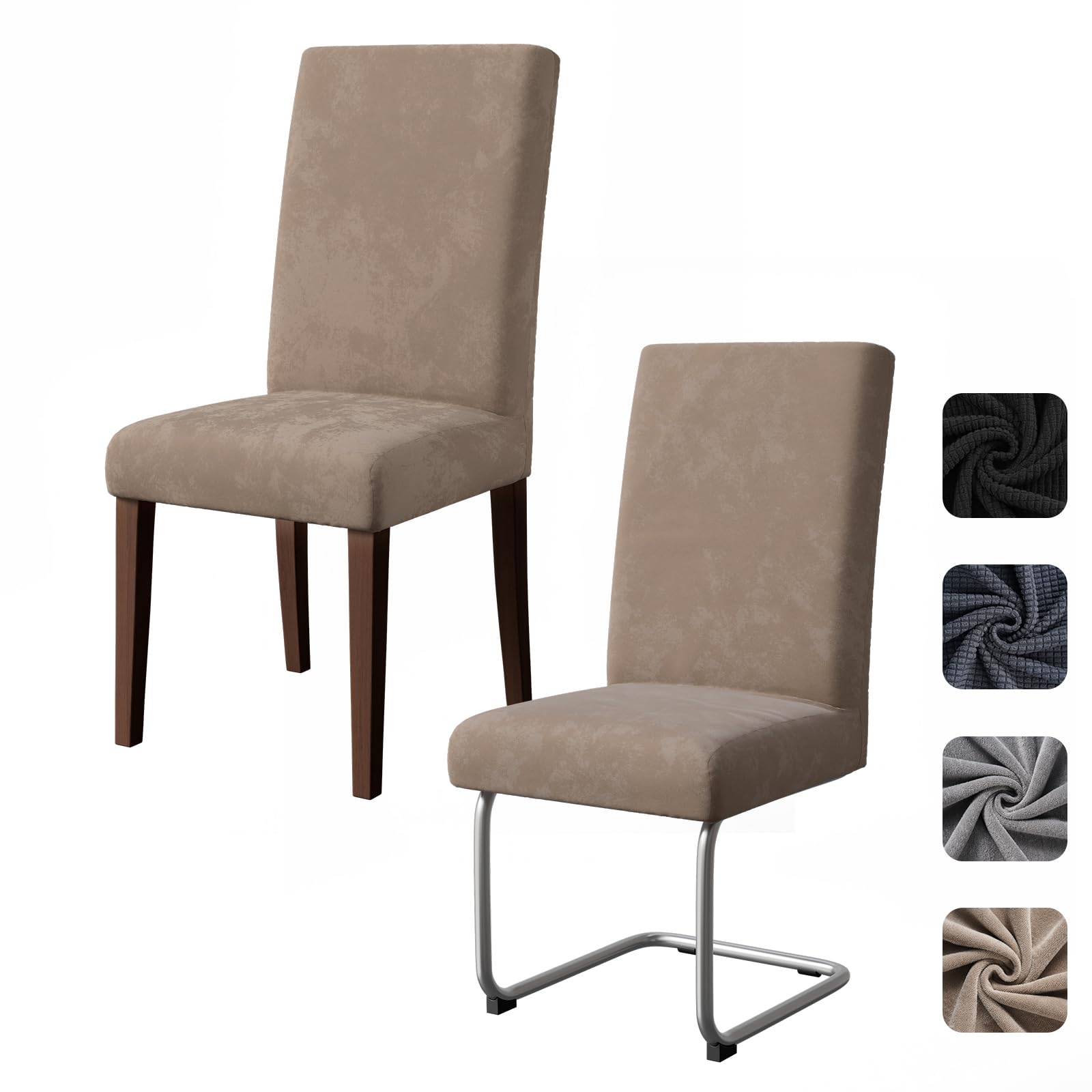 Pacok Dining Room Chair Covers Velvet Set of 2,Stretch Dining Chair Slipcovers Elastic Removable Washable Seat Covers for Hotel Kitchen Banquet Ceremony(Camel) — image 1