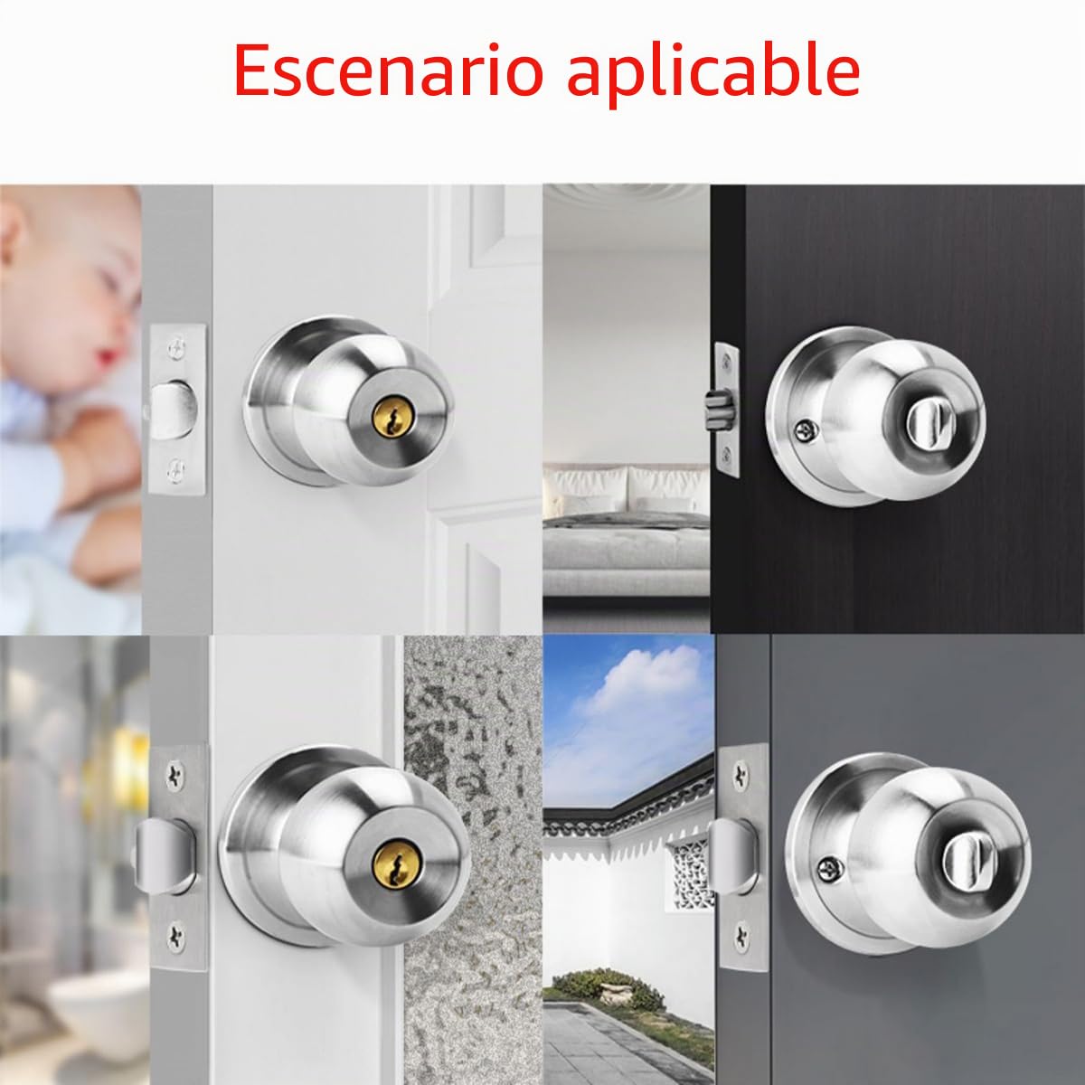 Qrity Acero Inoxidable Tirador de puerta Tirador de puerta Lock Lockset para entrada o Paso, Entrance, La Base de Cobre, Tamaño de Pestillo 60 / 70mm