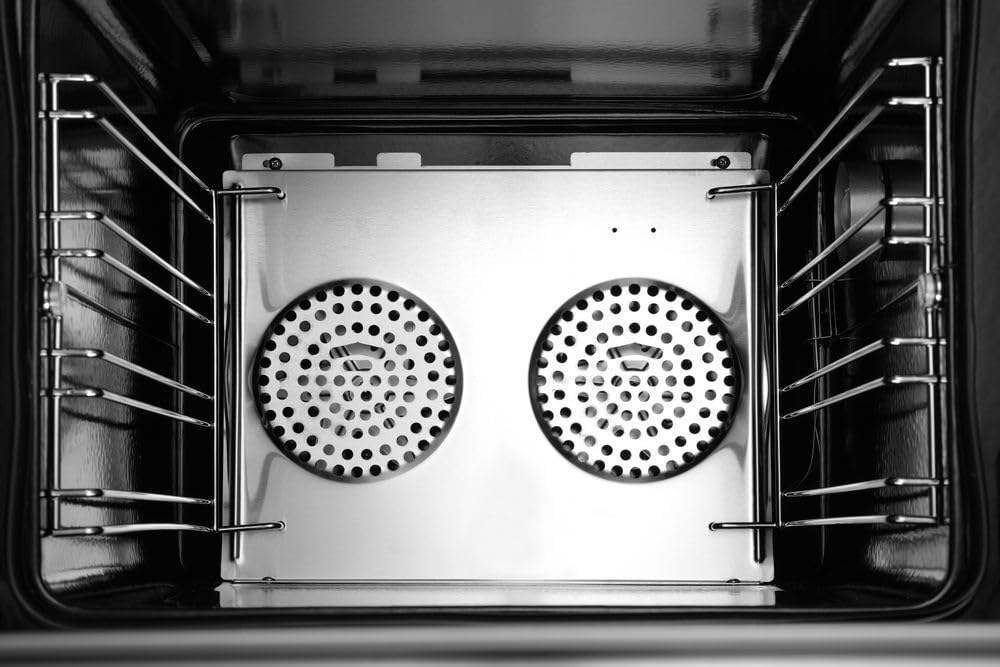 HENDI Forno a Convezione Professionale H90, 2670W, incl. 4 Teglie in Alluminio, 2 Ventole, 50-300°C, Timer 0-120min, Interno Smaltato, Porta a Doppio Vetro, 230V, 595x595x(H)570mm, Acciaio Inox