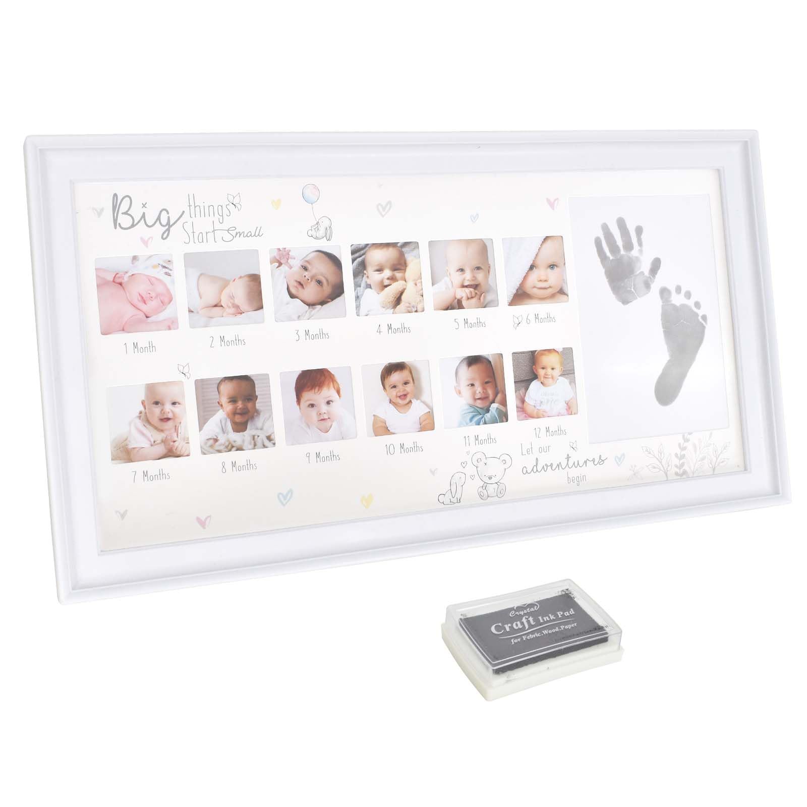 Souvenir Cadre Infantile 12 Mois Cadre Photo Multi Photo Bébé Ma Première Année Empreintes de Mains et de Pattes de Bébé Pour Nouveau-né Bebe Garçon Fille Souvenirs