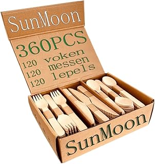 SunMoon Eco Friendly 360 Pack Disposable Wood Knitting, 16 cm Long, Plastic-Free Packaging, Replacement for Plastic and Bamboo Knit, Compostable, Biodegradable