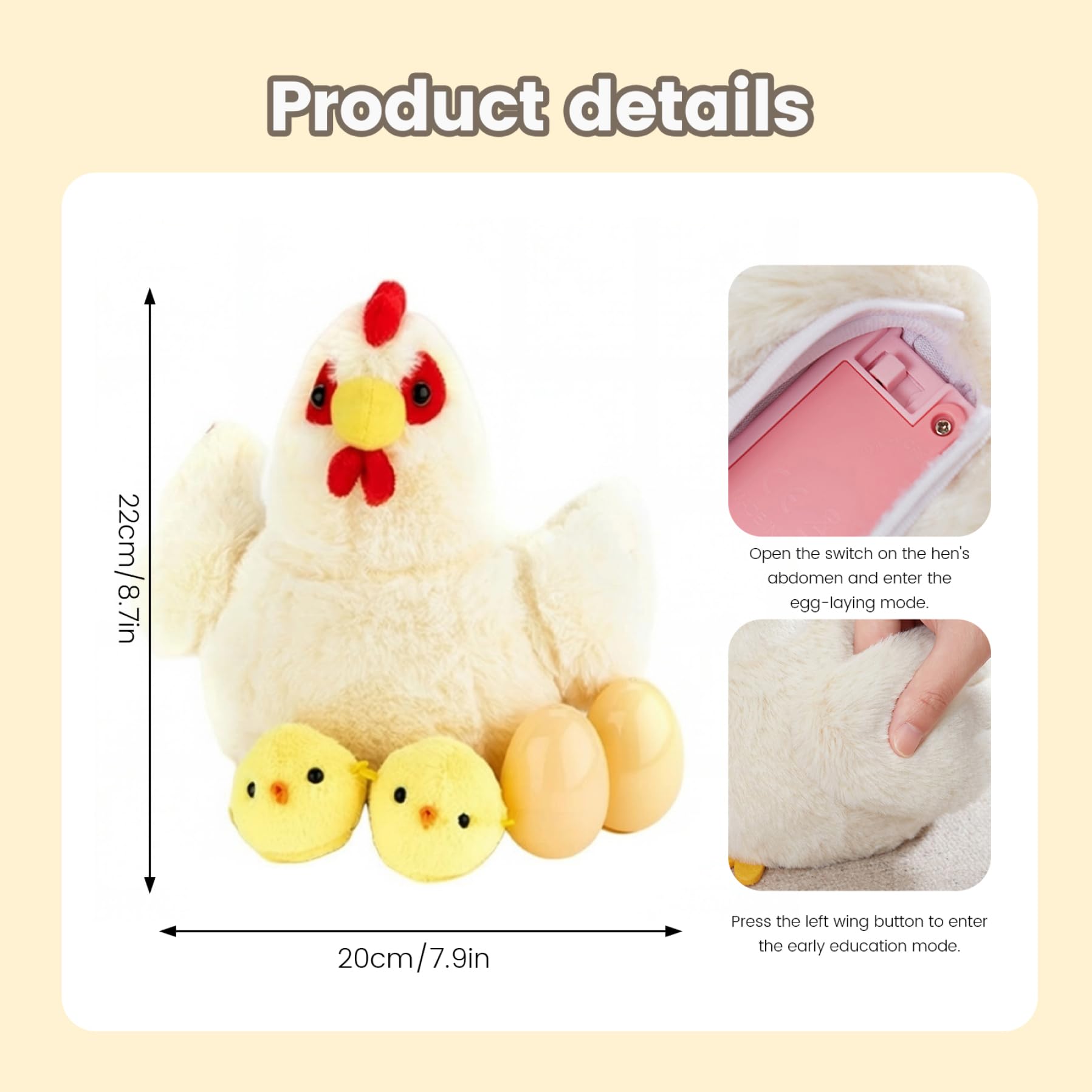Peluche de Poulet en Peluche, Jouet en de Poulet en, Jouet Ventre à Fermeture éclair avec œufs ou Poussins pour garçons et Filles, Anniversaire, Noël, Pâques