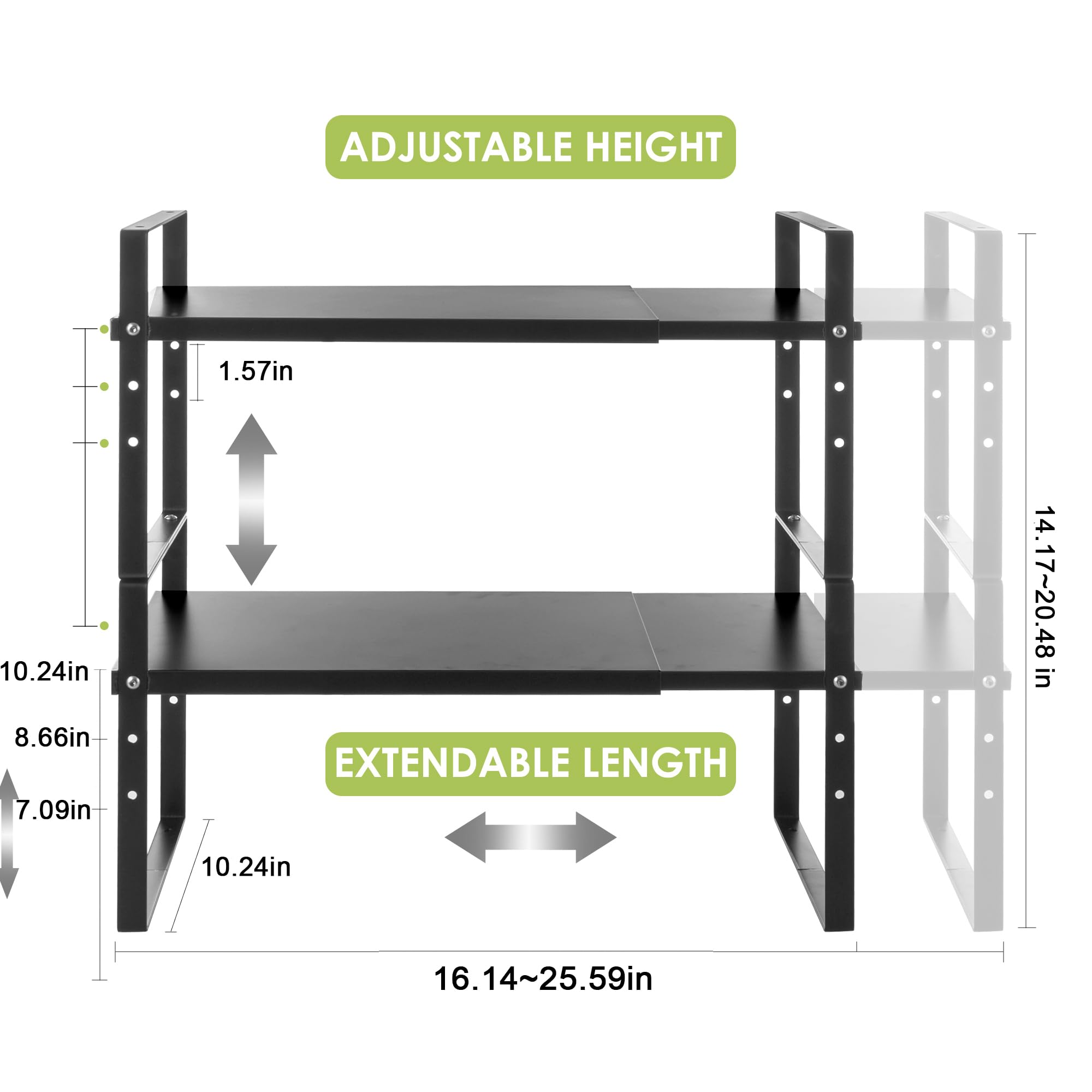 Across-Star Étagère de rangement extensible pour comptoir de cuisine, étagère de rangement empilable, hauteur réglable