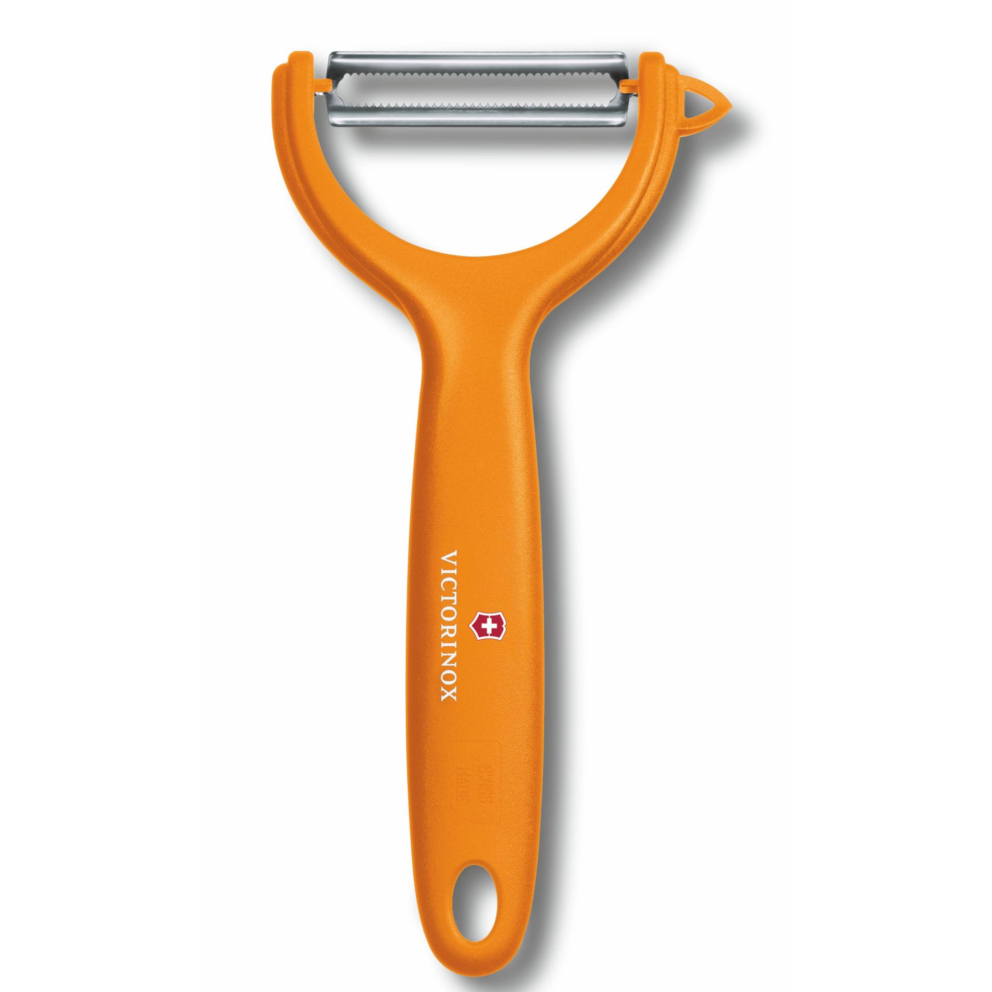 Victorinox Stainless Steel Peeler, Swiss Classic Serrated/Wavy Edge Multipupose Peeler for Professional and Household Kitchen, Orange, Swiss Made