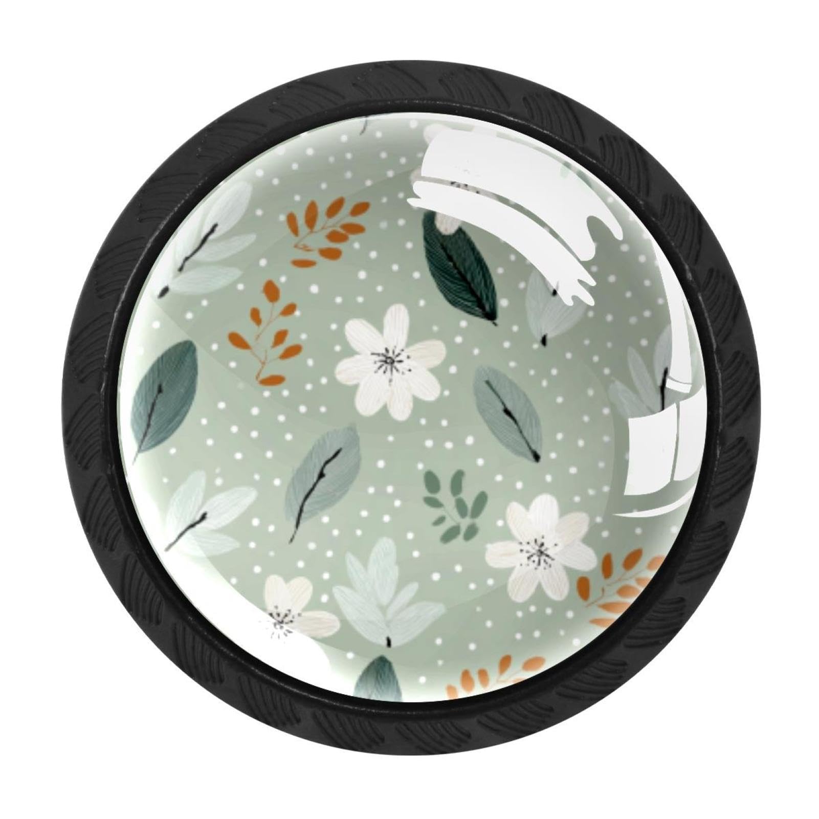 CHENZZZZ 4 Pack Black Sage Green Flowers Leaves (1) Cabinet Pulls Kitchen Cabinet Handles Ideal for Cabinet,Drawer,Cupboard and Wardrobe