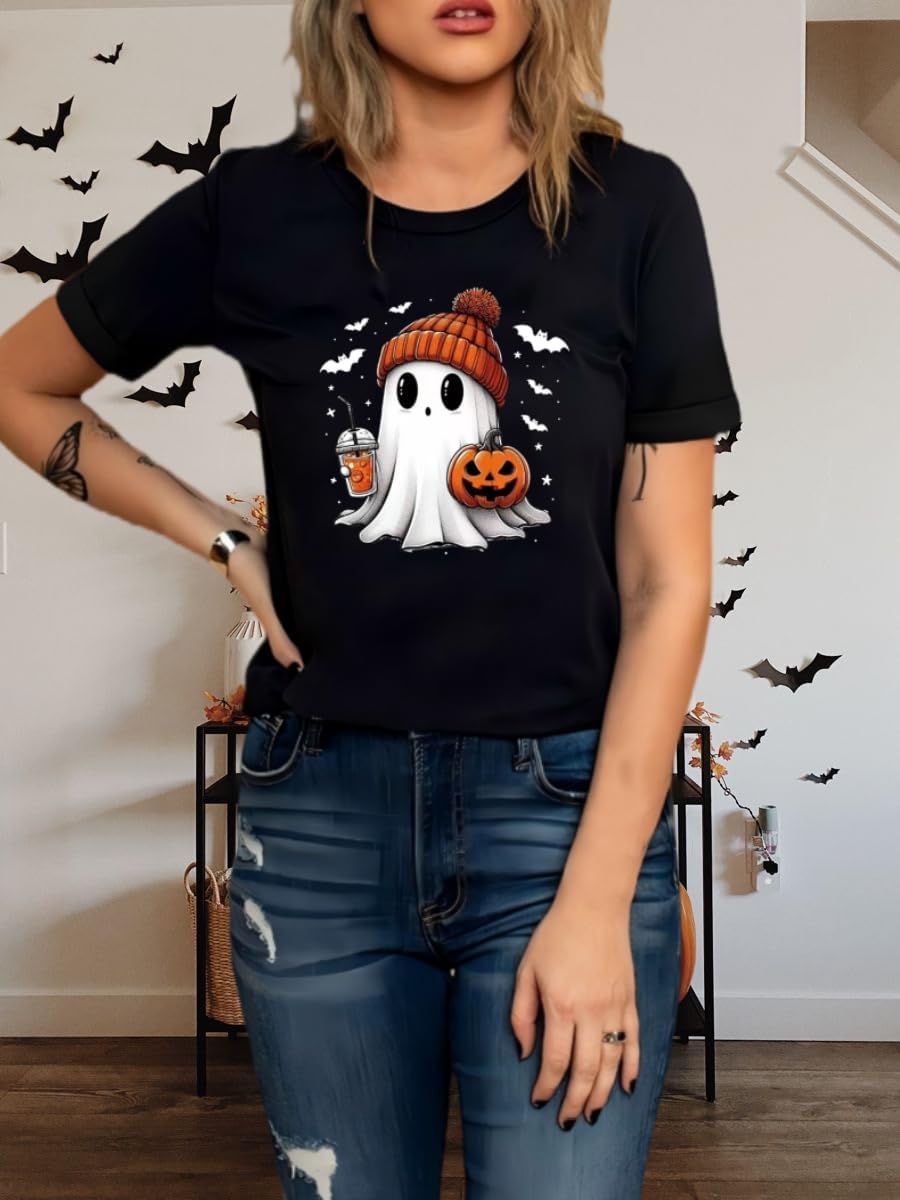Halloween Shirts for Women Novelty Pumpkin Graphic Print Thanksgiving Fall Tee Tops - Image 2