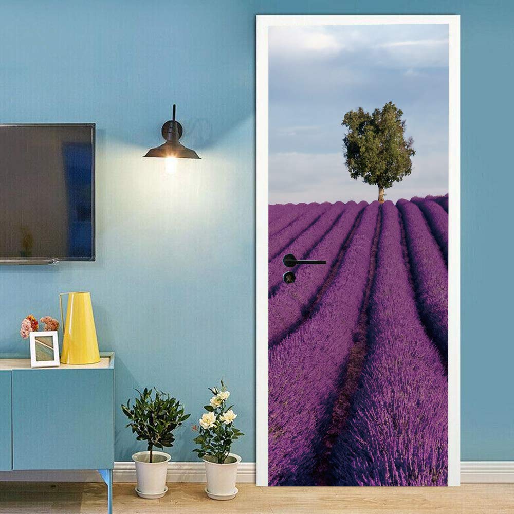 Sticker de porte lavande trompe l'œil 88x200cm pour déco intérieure
