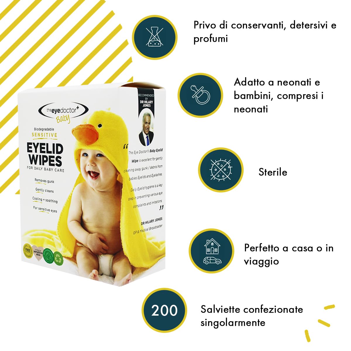 The Eye Doctor Salviette Per Gli Occhi Del Bambino - 200 Salviette Sterili Ideale La Cura Quotidiana Del Bambino - Senza Conservanti, Detergenti E Profumi - Salviette Gli Occhi Sigillate Singolarmente