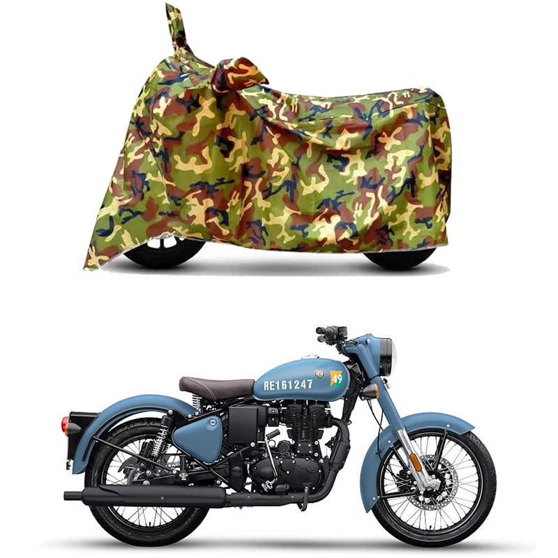 Image of Waterproof 100% PVC Coated Bike Scooty Two Wheeler Body Cover Compatible for Royal Enfie Classic 350 /UV-Rays /Heat Protection /Birds Dropping /Scratchproof /Dust Proof /All [6X6 Jungle Print]