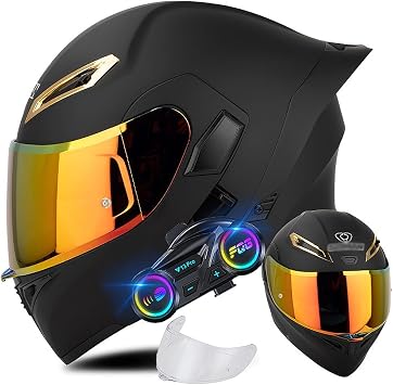 Bluetooth Modular Motorcycle Helmets, DOT Approved Flip Up Full Face Motorcycle Dual Visor Helmet, Anti-Fog Helmet can Support Two Person Intercom, for Adults Men Women SXXL