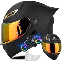 Bluetooth Modular Motorcycle Helmets, DOT Approved Flip Up Full Face Motorcycle Dual Visor Helmet, Anti-Fog Helmet can Support Two Person Intercom, for Adults Men Women SXXL