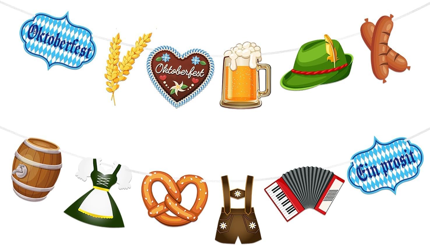 2Pcs Oktoberfest Banner - Garland, Bavarian Flag - Bunting Sign Banner