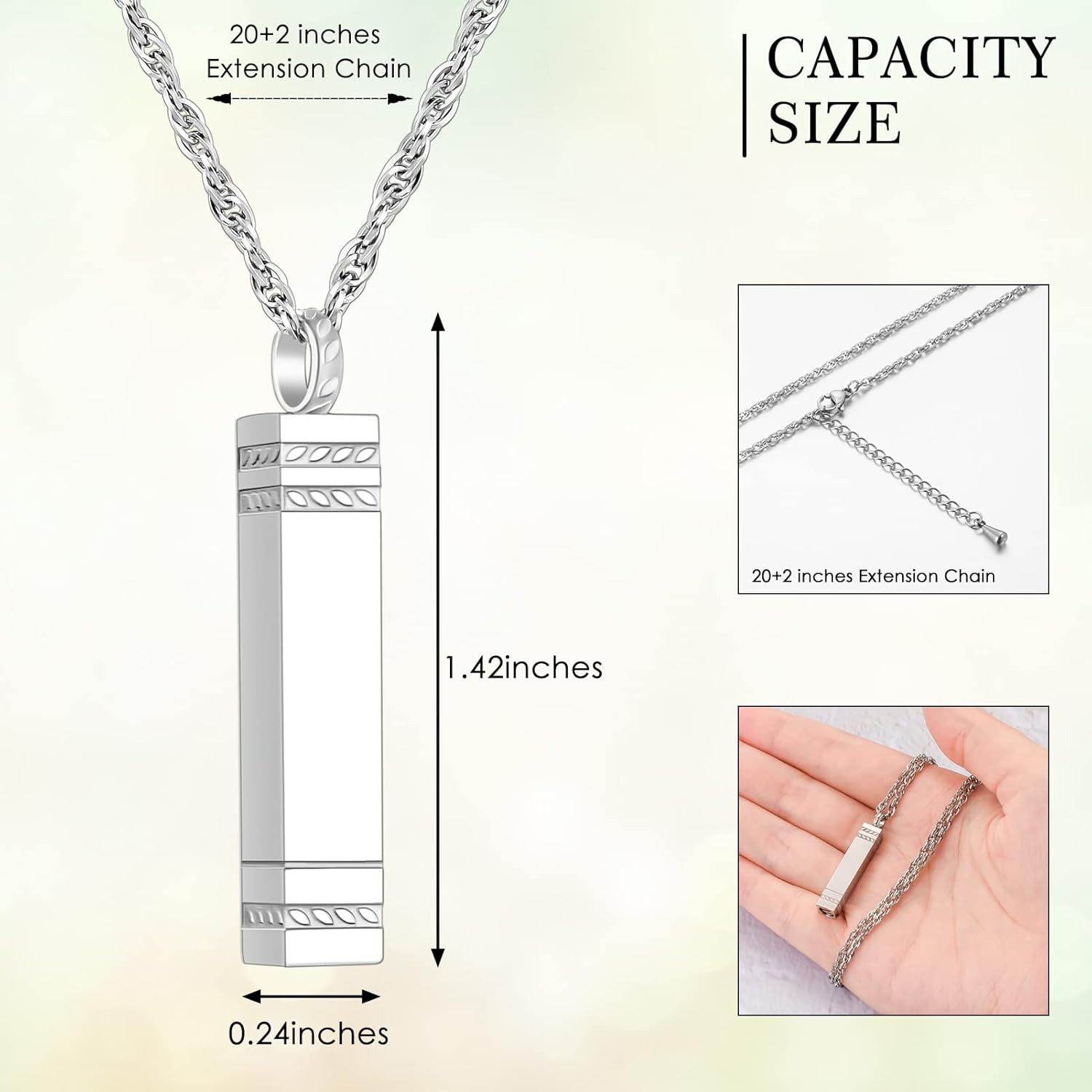 abooxiu Urn Necklace for Ashes Memorial Cremation Jewelry for Ashes Stainless Steel Ashes Jewelry Cube Ashes Necklace Bar Urn Pendant for Women Men - Image 3