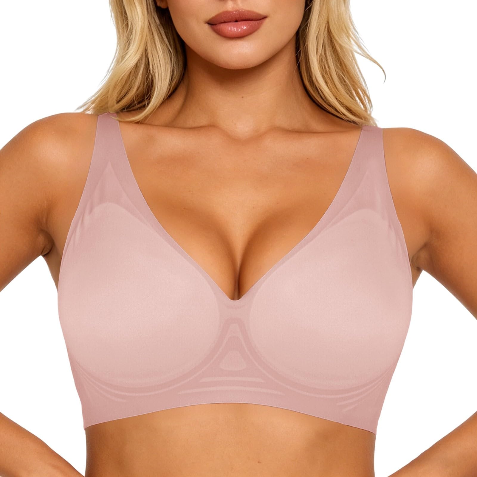 Jelly Bras for Women Deep V Wireless Push Up Leopard Bra Lift Supportive Full Coverage No Underwire Seamless Jelly Bras Plunge Bralette Comfort Adjustable Straps Everyday T-Shirt Shapecurve Bra — view 25