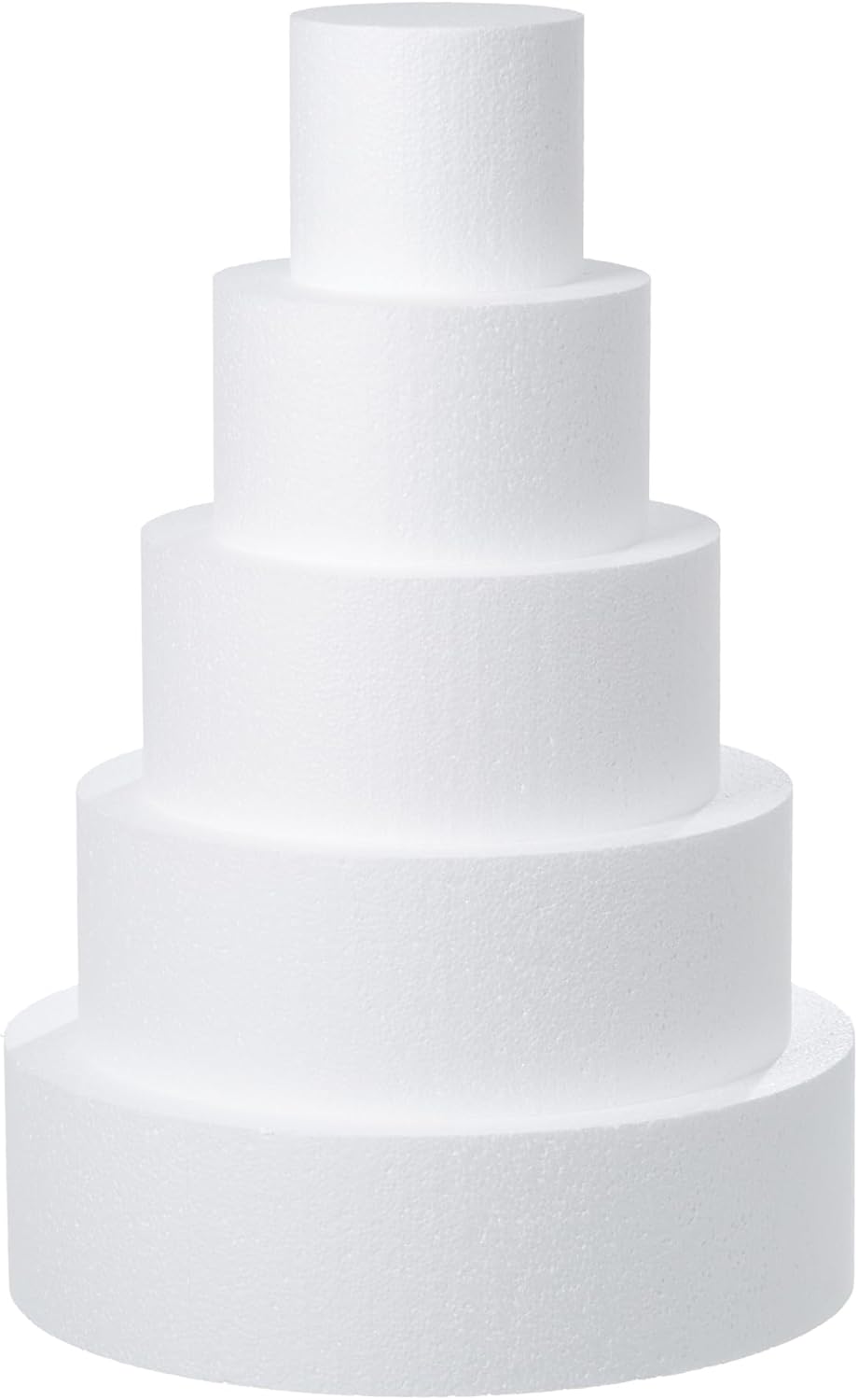 Crafare 5 Tiers Round Foam Cake Dummies Set 20 Inch Tall White Fake Cake Dummy Set 4“ 6” 8“ 10” 12“ for Wedding Supplies Baby Shower Birthday Decorating Display