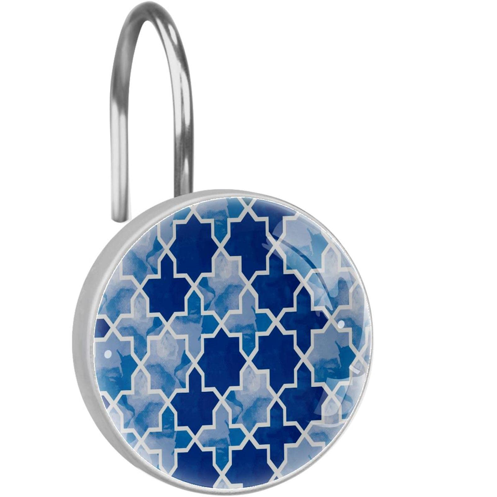 Crochets rideau de douche acier inoxydable anti-rouille lot de 12 anneaux robustes mosaïque bleue