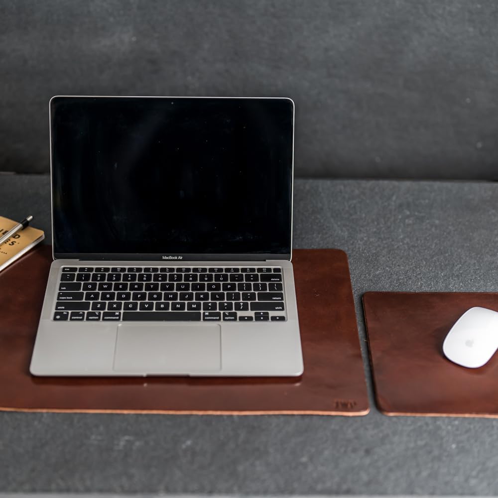 Ox & Pine Personalized Leather Desk Mat - Customize Inscription- 100% Full-Grain Leather – 20” X 12” (Harvest)