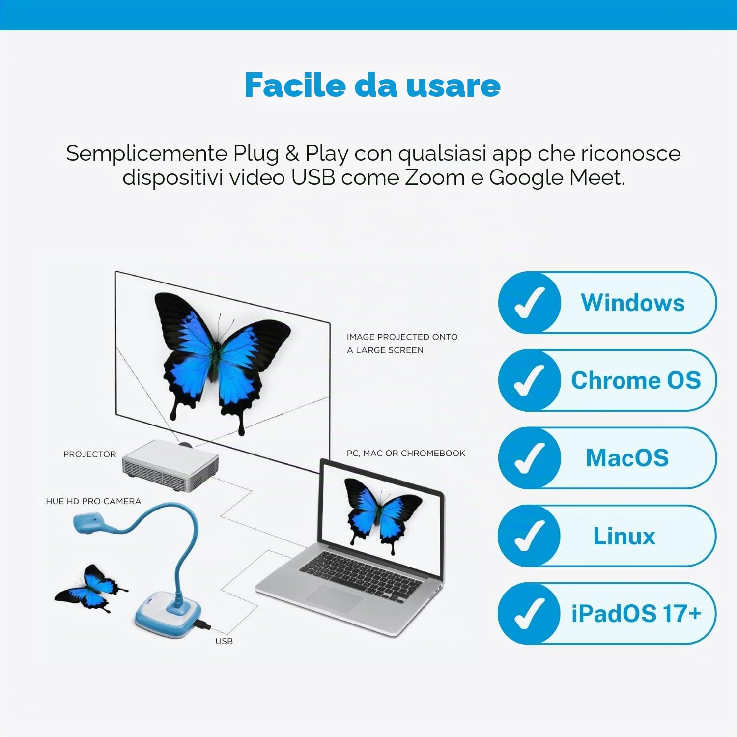 HUE HD Pro Visualizzatore di Documenti/Telecamera USB, Blu
