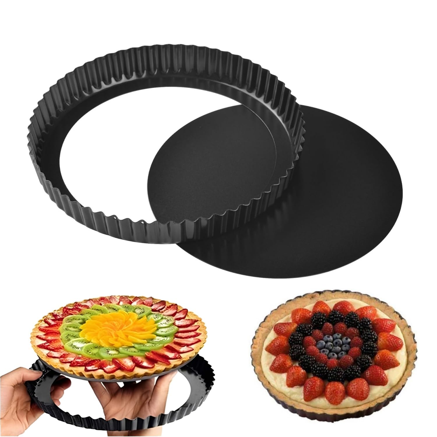 LATRAT Forma do tarty, 28 cm, patelnia Quiche, z dnem, dobra powłoka zapobiegająca przywieraniu, wyciągany spód