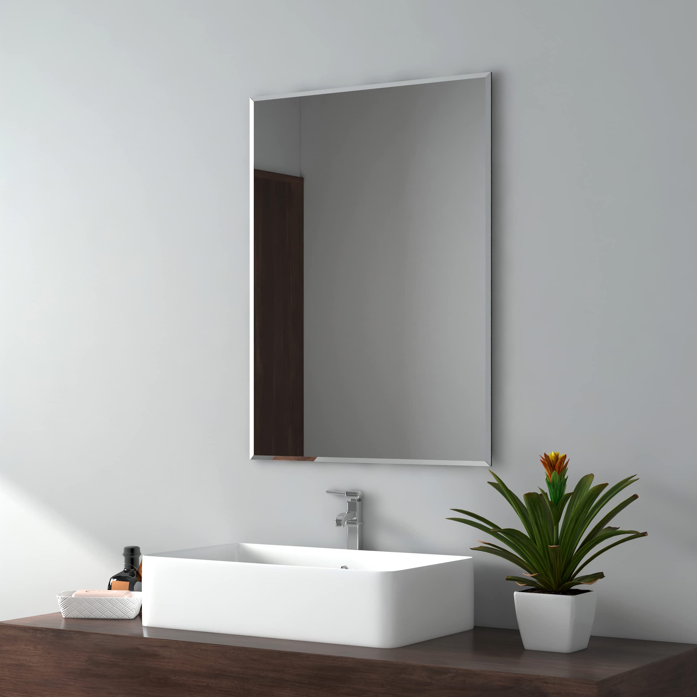 EMKE Bathroom Wall Mirror 70 x 50 cm, Wall Mounted Frameless Rectangle Mirror with Polished Edge Design, Portrait or Landscape - Fit for Bathroom, Bedroom, Dressing Room & Living Room