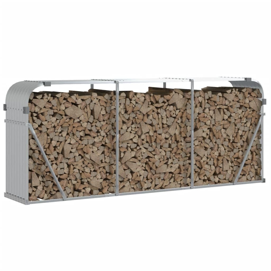IKAYAA Estante de Leña Exterior 234 x 45 x 100 cm Estante de Acero para Leña Chimenea Plateado
