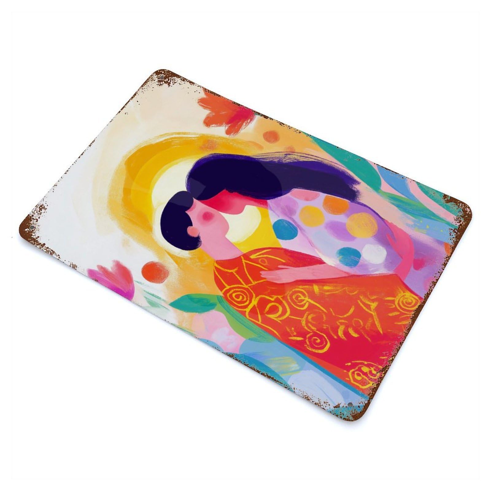 Vivid Fauvist Vision of The Kiss 11.8"x7.9" Rustic Tin Plaque, Novelty Wall Decor for Living Room, Hallway And Home Decor