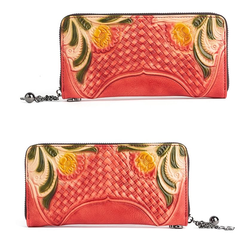 Women's Wallet Genuine Leather Medium Long Clutch Wallet Hand Embossed Multi-Card Wallet4