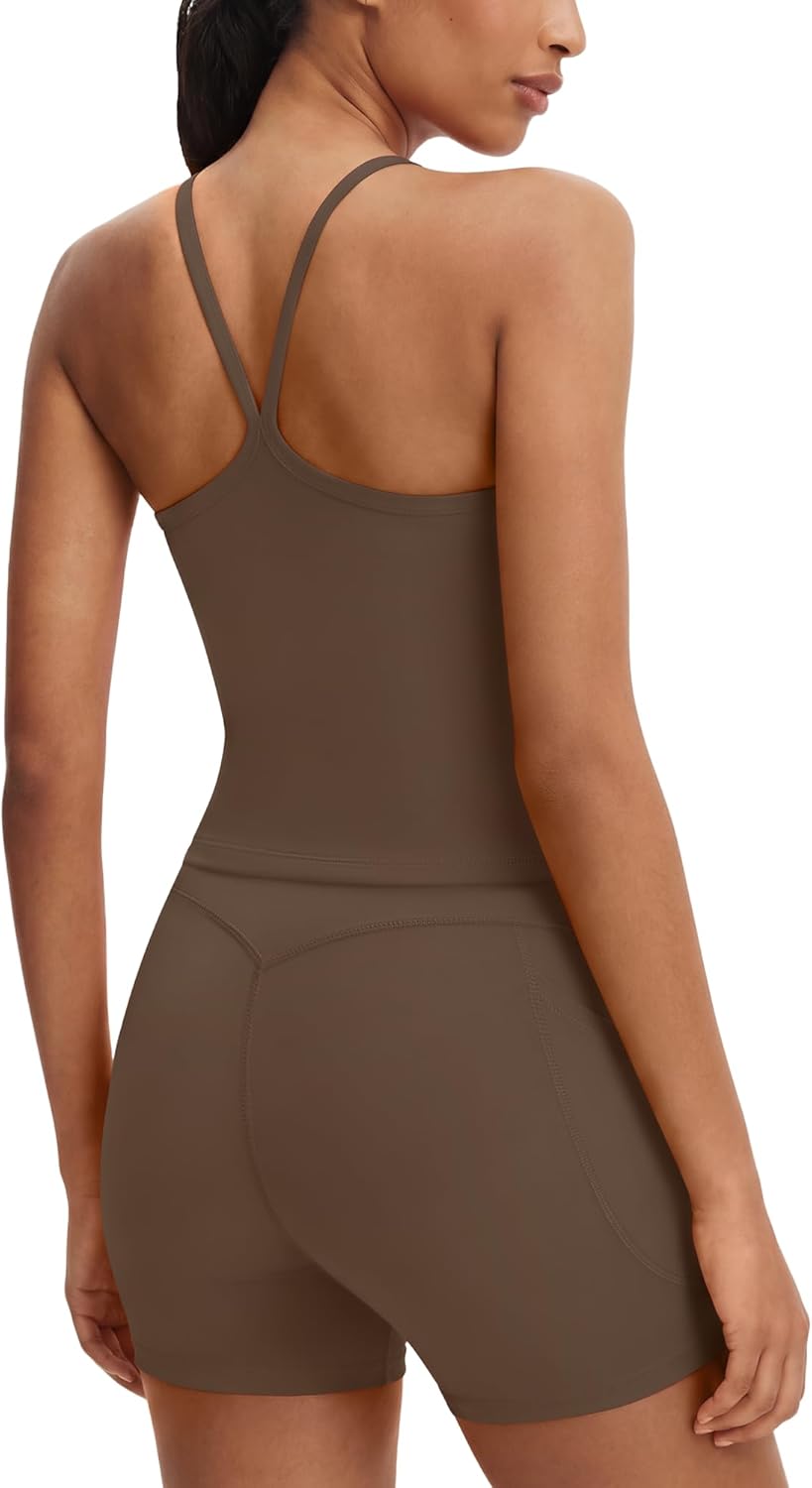 SUUKSESS Workout Sets for Women V Back Padded Sports Bras Gym Sets Biker Shorts with Pockets