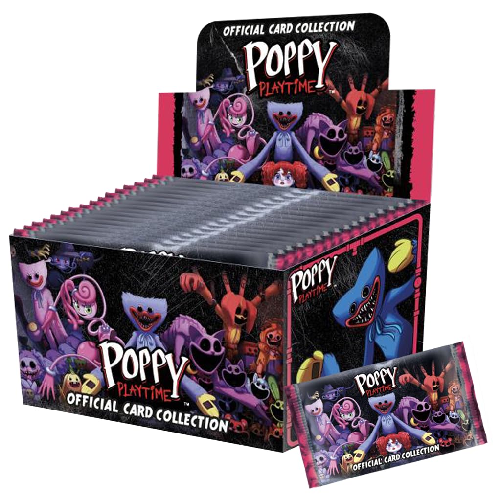 Funky Box Poppy Playtime Trading Cards, Complete Box of 24 Envelopes with 120 Cards Total, Look for Huggy Wuggy and Catnap Gold and Emerald Rares for Collectors