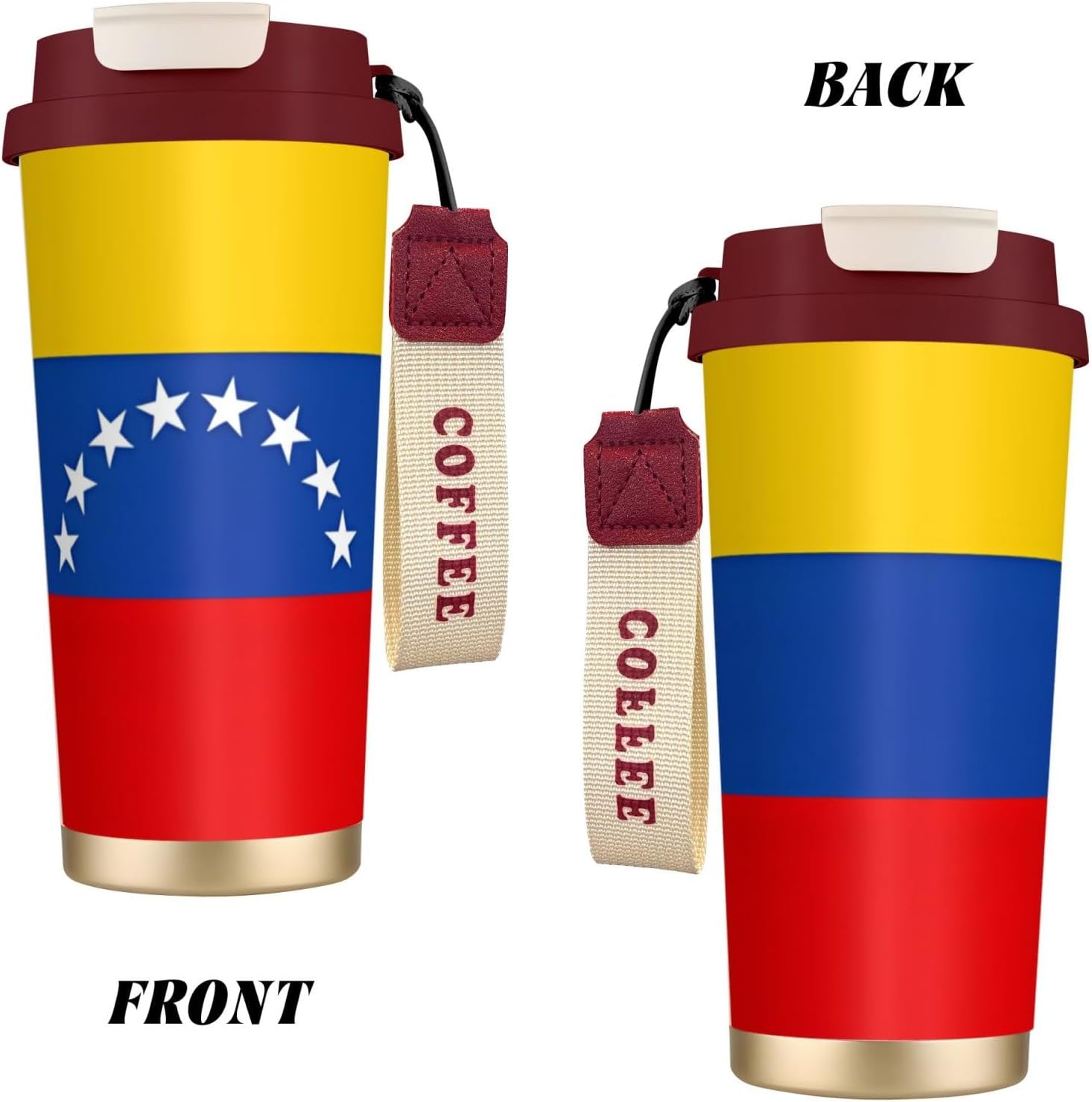 Unique Customized Coffee Mug - Insulated Stainless Steel Tumbler for Travel, Home & Office - 17 oz Flag of Venezuela Red
