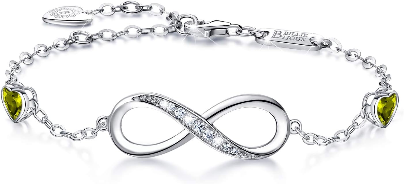 Billie Bijoux Infinity Love Bracelets for Women 925 Sterling Silver Womens Bracelet Love Symbol Charm Adjustable Bracelet Jewelry
