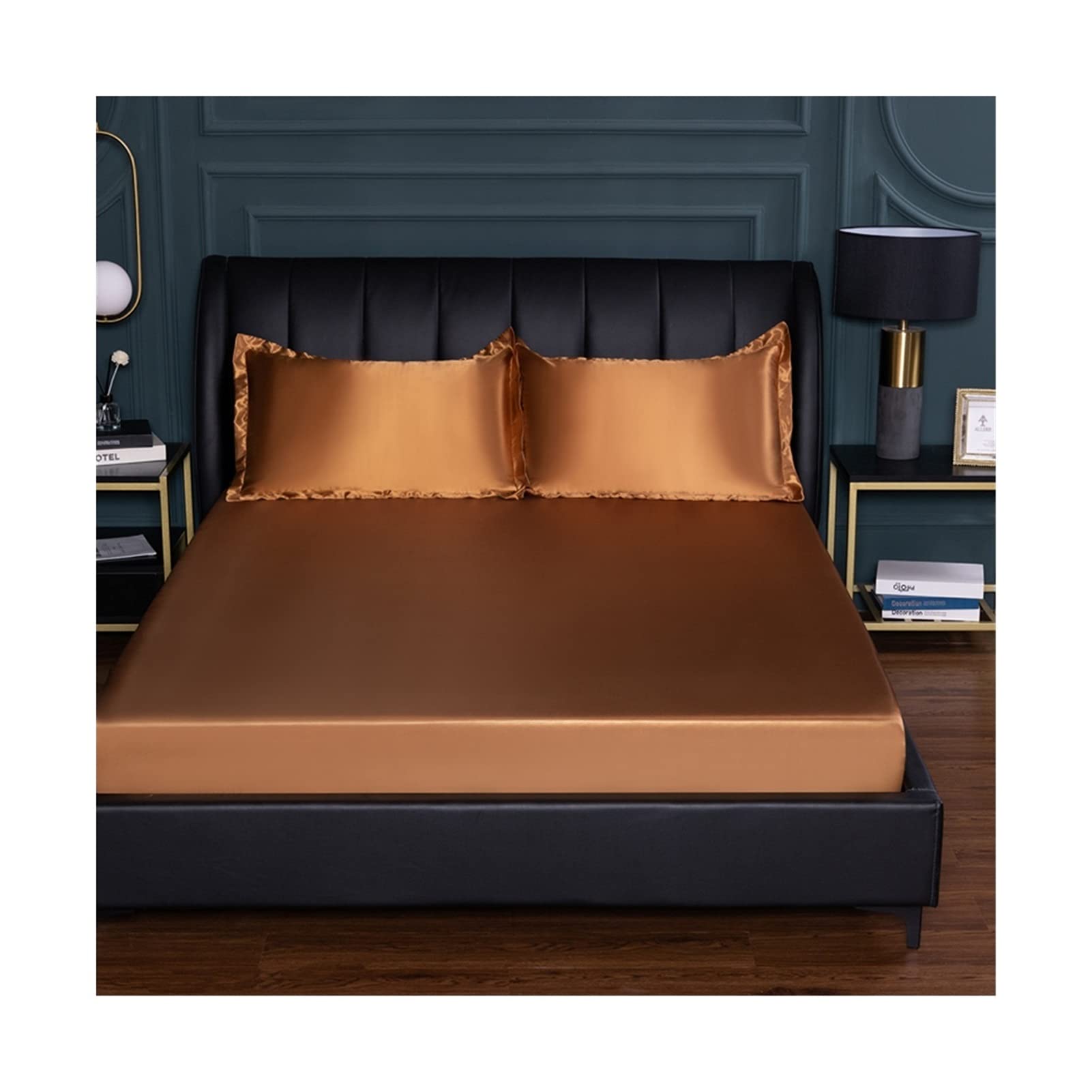 PAHION Sabanas Bajeras Ajustables satén 150x200-180x200-200x220cm Seda de Hielo Tejido Suave de Seda Helada Verano Sábana Bajera para colchón King (Color : Brown, Size : 150x200+25 cm)