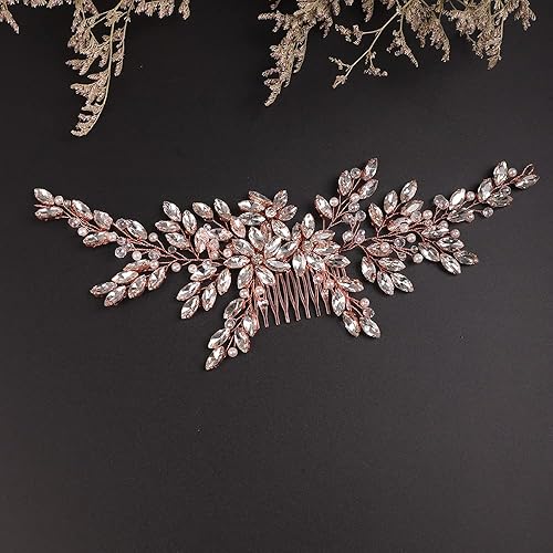 Miniatura 10 de Peine de pelo de flores de cristal con diamantes de imitación azules para boda, tocado nupcial, tocado de boda para novia para mujeres y niñas (azul)