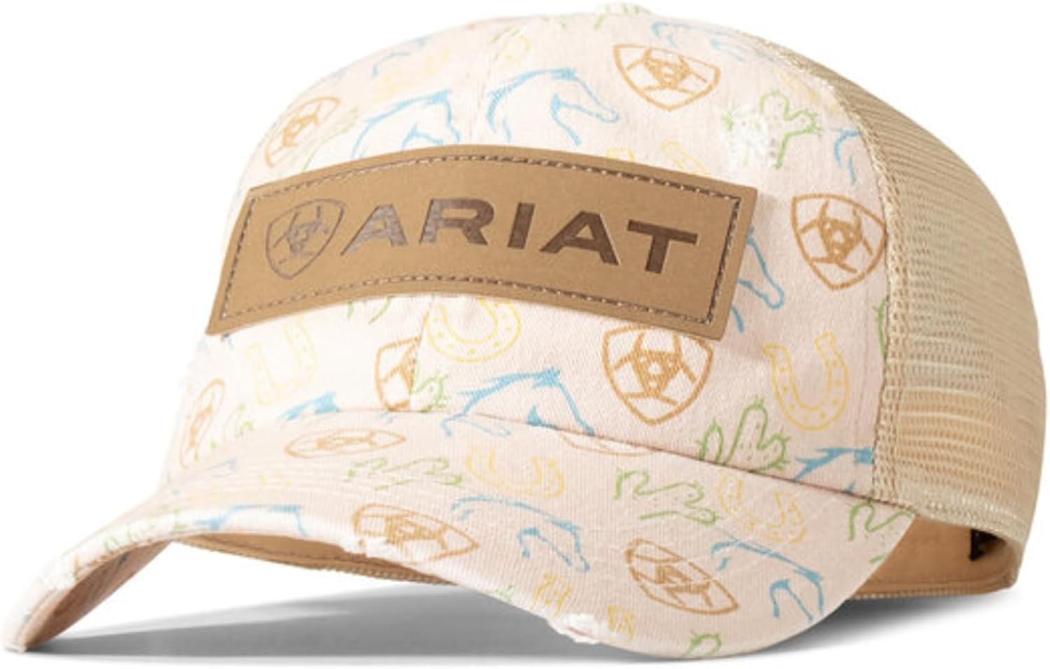 ARIAT Women's Horseshoe and Cactus Pattern Ponytail Cap with Large Patch (Pink)