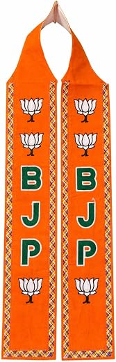 Shrim Aaradhya BJP Premium VIP Unisex Cotton Scarf &amp; Patka - Orange, Embroidered Logo, Supporters, Campaign Accessory - Tr...