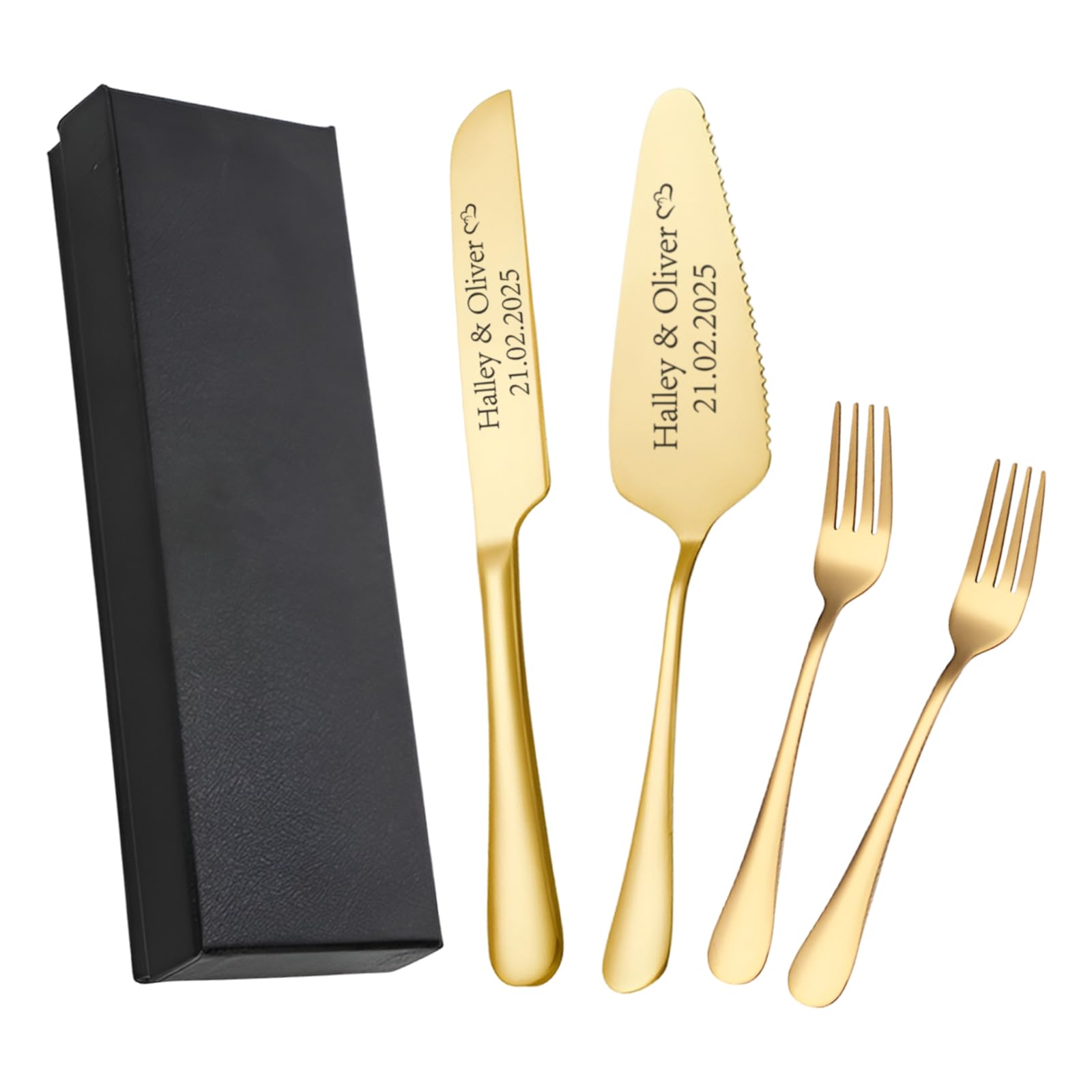 FPGIYXK Personalized Wedding Cake Knife and Server Set Custom Cake Cutting Set Bridal Anniversary Birthday Graduation Gifts (Golden)